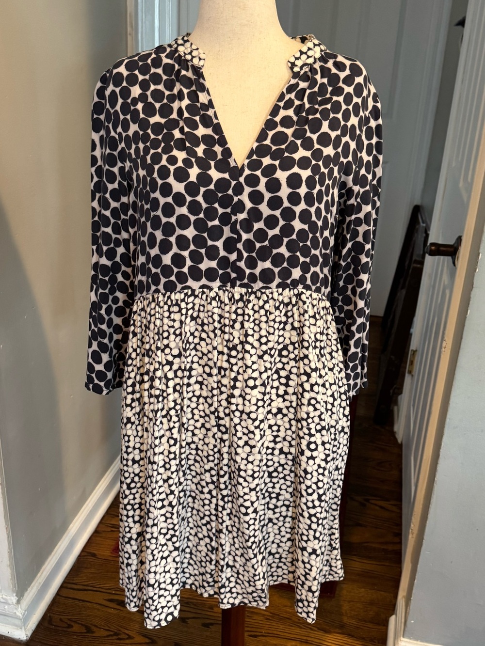 Anthropologie Maeve Polka Dot V-Neck Women's Dress in Blue and White